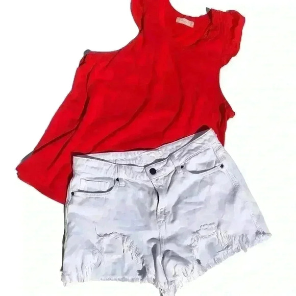 HIDDEN WHITE HIGH WAIST FRAYED HEM R  CUTOFF SHORTS SIZE MEDIUM - Picture 5 of 13